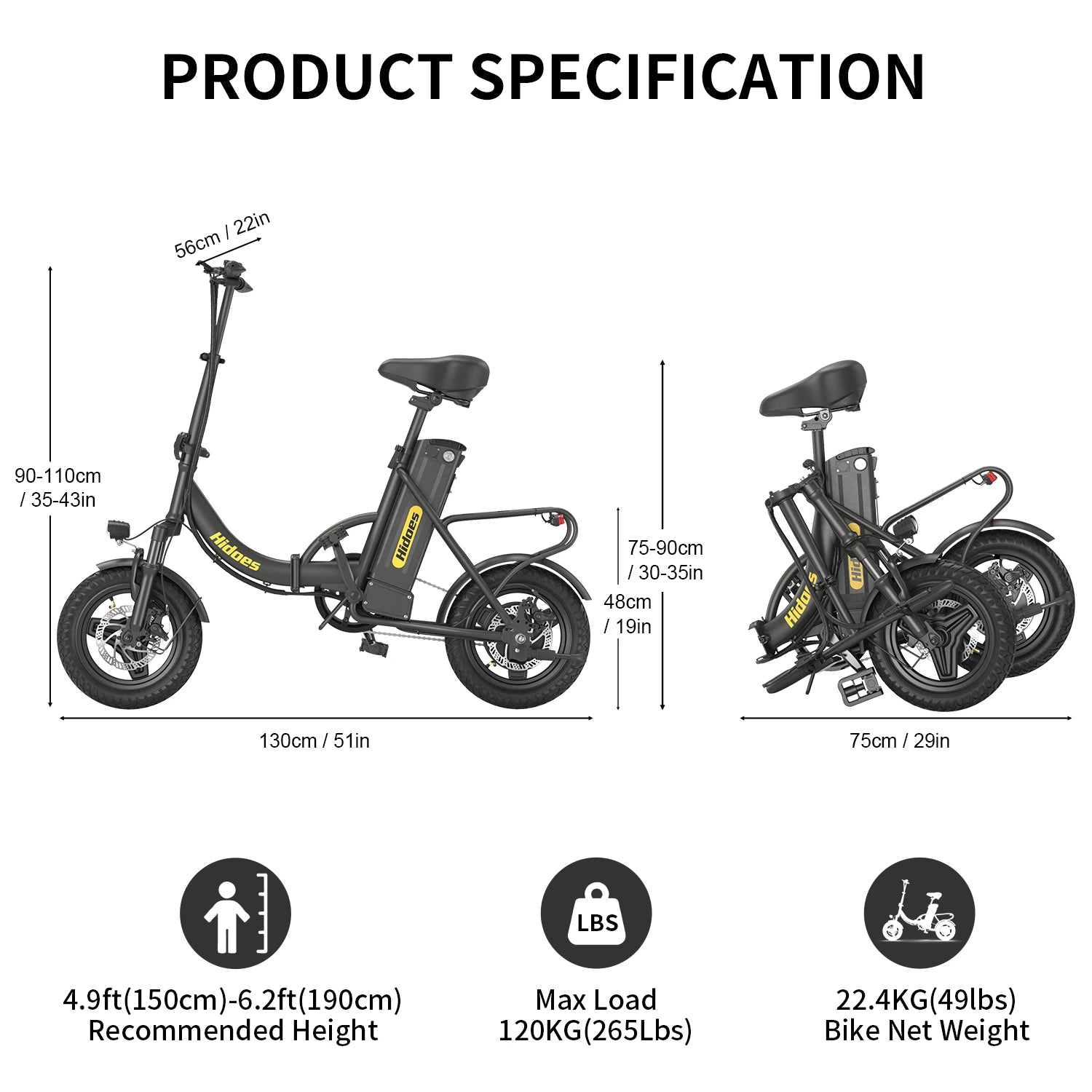 URLIFE C5 Folding Electric Bike UK | 14-Inch 36V Lithium Battery E-Bike