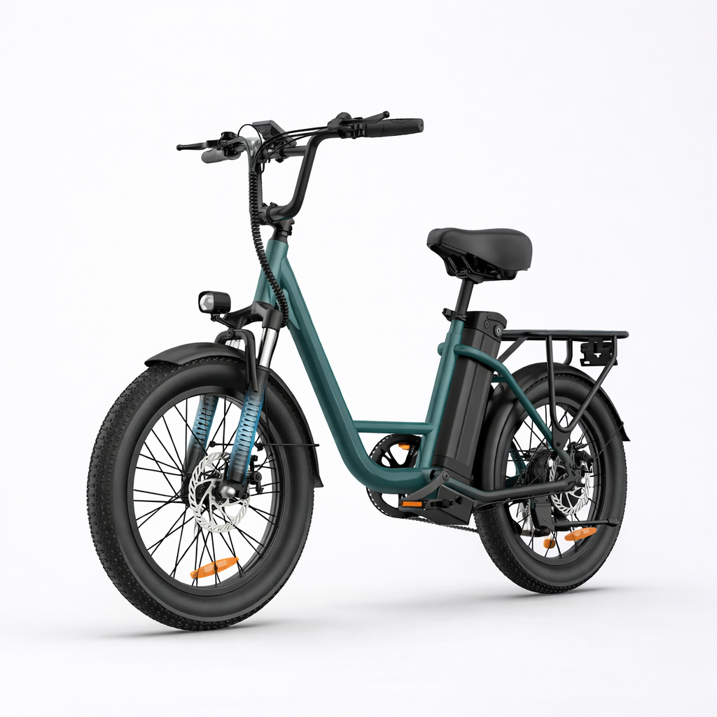 Green electric bike on a white background

