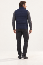 URLIFE Heated Vest, navy, full-body studio back view